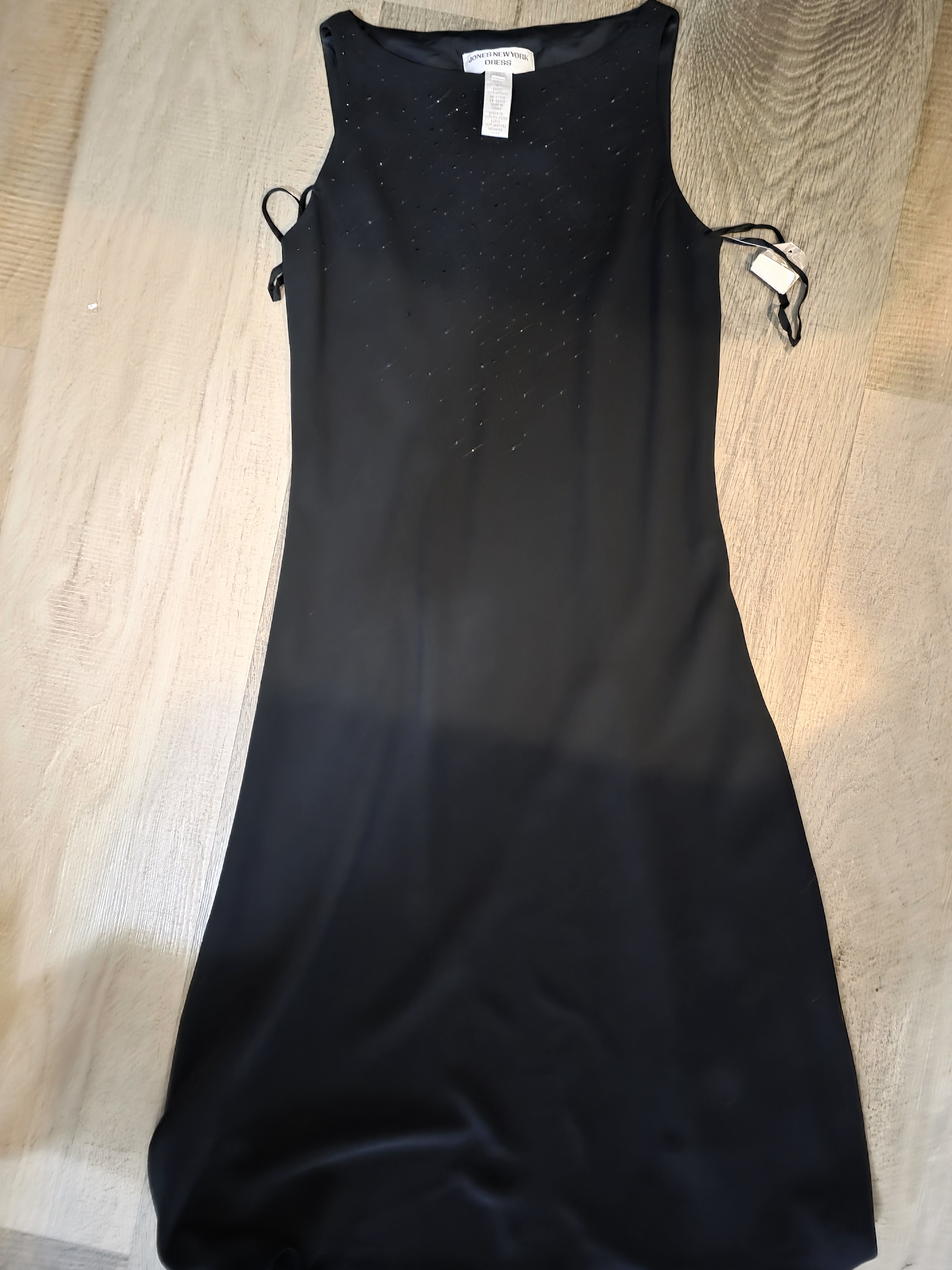 Jones New York Black Sleeveless Beaded Slip Dress